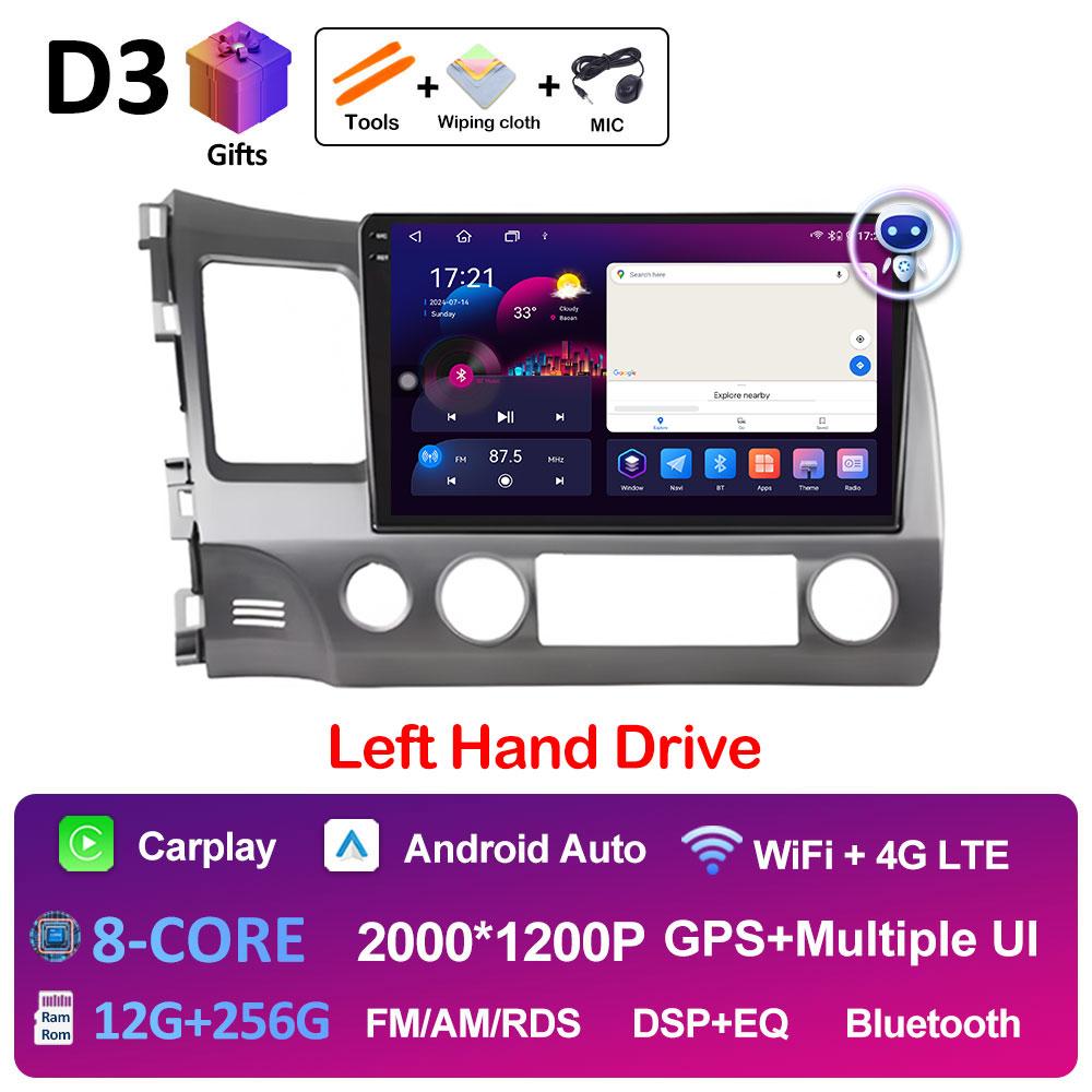 Android Auto Wireless Carplay For Honda Civic 8 2005 2006 2007 2008 - 2012 Car Multimedia Video Radio Player GPS Navigation WIFI