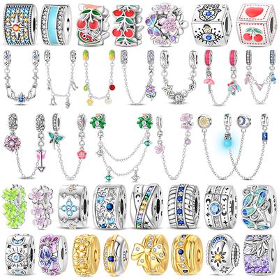 Copper Clasp Copper Cz Pave Clip Charms Daisy Beads Stopper Safety Chain Fit Original Bangle Bracelet Jewelry Clip