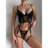 Lingerie Fancy Sexy Lace Underwear 3-Piece Transparent Spliced Bra And Panty Set Garter Intimate Sexy Women's Underwear Lingerie