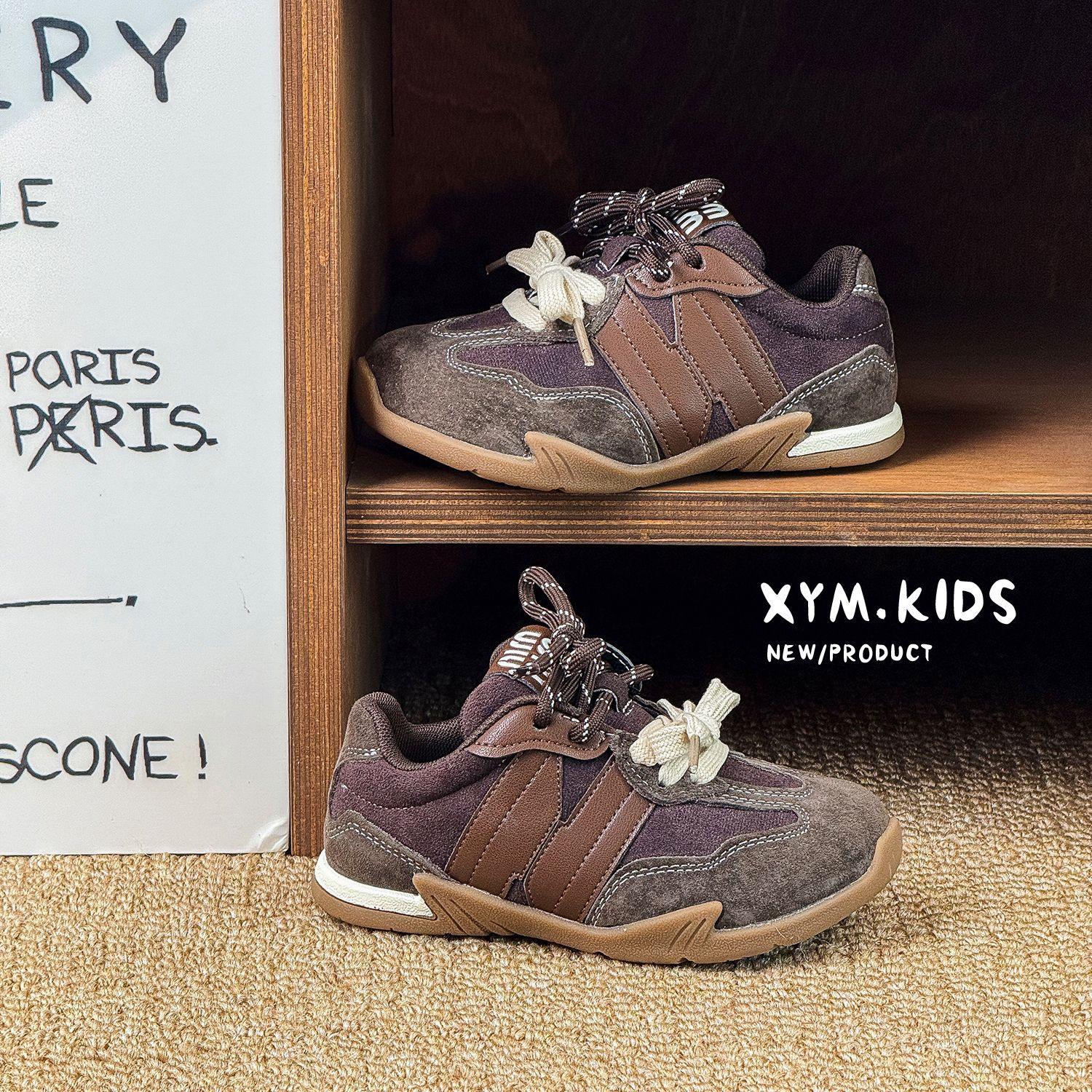 

2025 осень новые детские повседневные туфли модные ретро на двойной шнуровке N слово мальчики и девочки моральные тренировочные туфли обувь интернет-знаменитости 26-30 yards whole hand 5 pairs starting batch коричневый