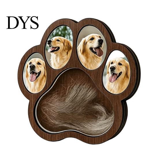 Dog Loss Keepsake Gift Wooden Paw‑Shaped Pet Memorial Picture Frame, Photo Frame with Fur Storage Compartment, Remembrance Tabletop Ornament for Cat