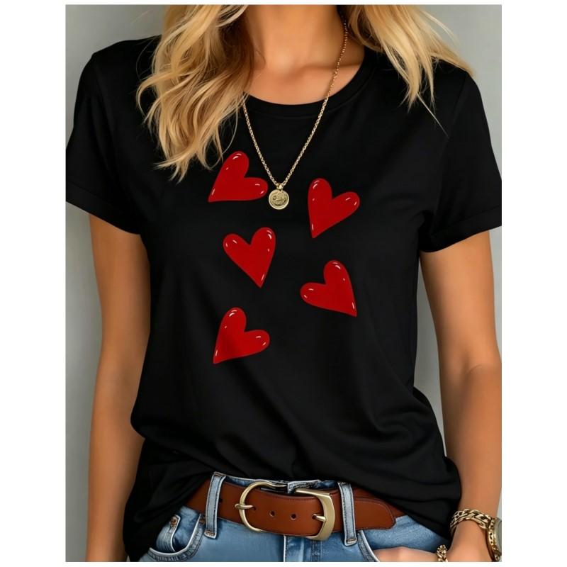 Summer Cotton Women's T-shirts Print Heart Comfortable Cost-effective Tops For Woman Date Daily Life Home T-shirt