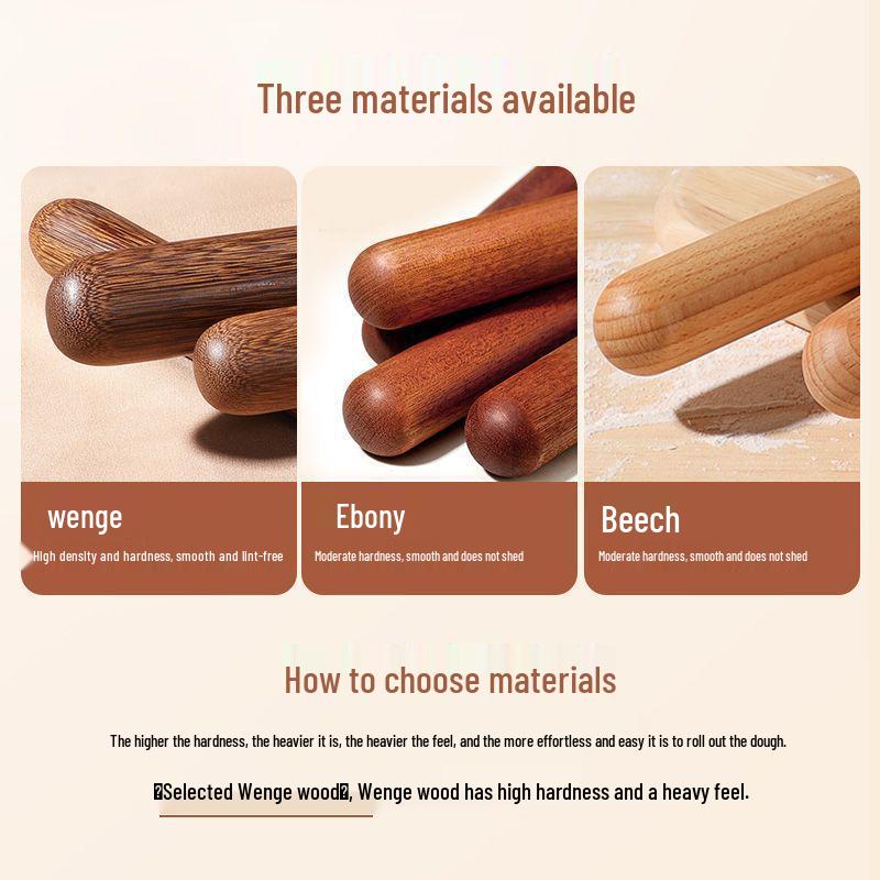 Beech Wood Rolling Pin for Dough and Dumplings - Solid Wood Baking Tool with Round Head