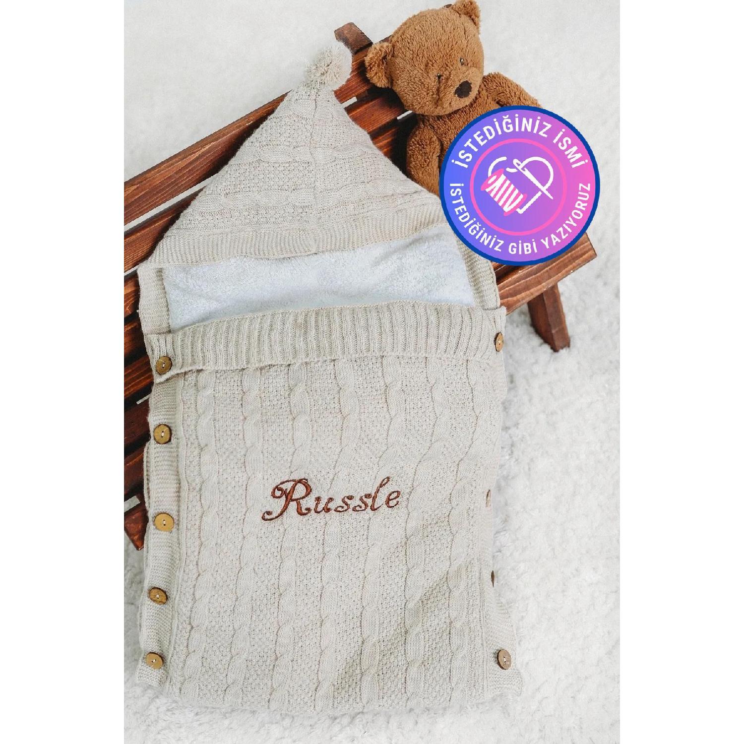 

[Мы вышиваем желаемое имя] Детская пеленка Бежевая плетеная внутри плюшевая плетеная пеленка для новорожденных