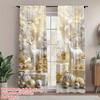 2pcs Christmas Gold Deer Scene Print Sheer Curtains – Perfect for Living Room Bedroom and Vacation Home Decor