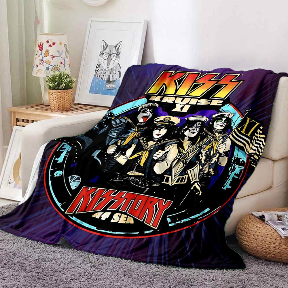 שמיכת פלנל של להקת KISS, רכה וידידותית לעור עם הדפסה דיגיטלית, מידות שונות זמינות למשפחה, חברים, יום הולדת