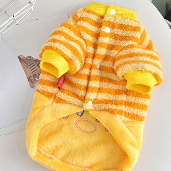 huaqianguhh Cute Duck Dog Shirt, Striped Plush Pet Clothes, Snap Button Closure, Warm Autumn Winter Outfit for Small Medium Dogs