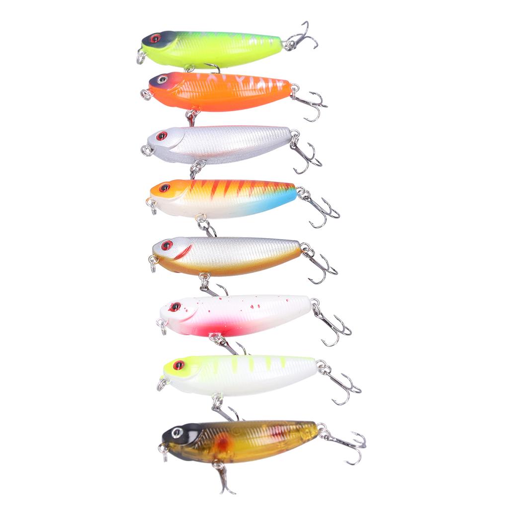 8pcs Fishing Lures Hard Bait 3D Eyes Floating Pencil Fishing Lure with Treble Hook