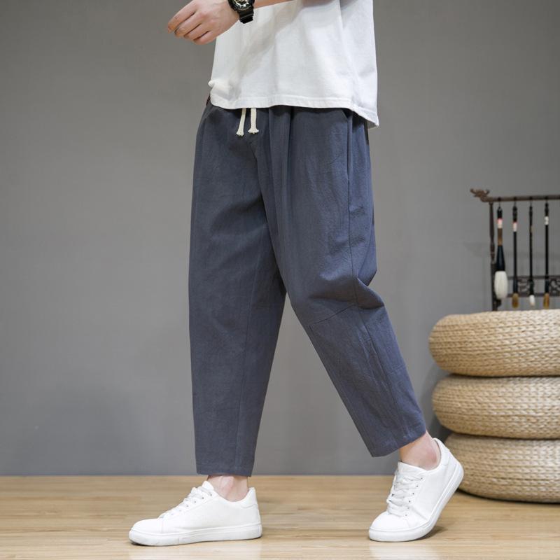 2023 Summer Men's Cotton-Linen Loose Nine-Point Pants: Chinese Style Casual Fashion
