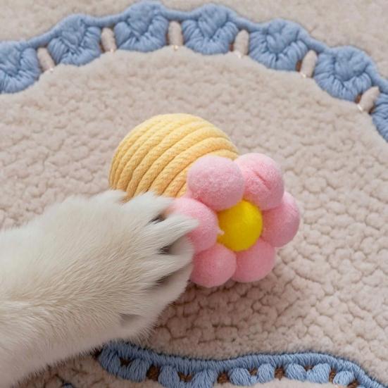 6Pcs Colorful Cat Toy Balls Cute Flower Cat Ball with Bell Kitten Chew Toy Jingle Ball for Biting Rolling Indoor Cat Entertainment