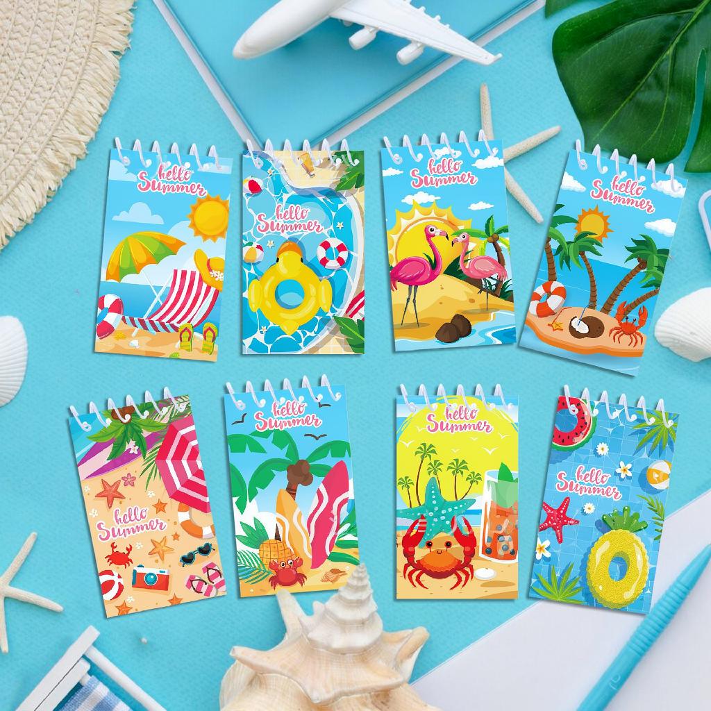 8pcs Summer Beach Spiral Pocket Notebook Vertical Flip Portable Notepad Party Favor Pool Event Stationery Memo Pad