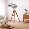 Handmade Chrome Spotlight Floor Lamp Vintage Aviator Light, Wooden Tripod Home Decor