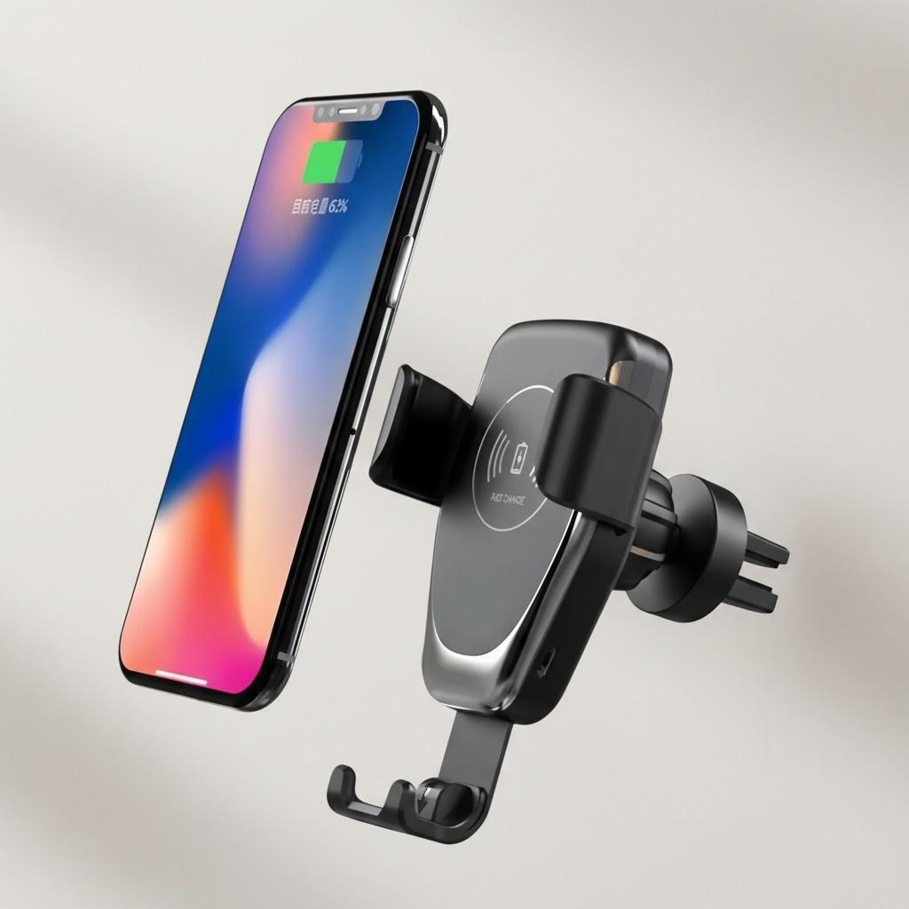 

Wireless Car Charger Mount Qi Fast Charging Holder LED Indicator Auto Clamping Air Vent Grip for Smartphones