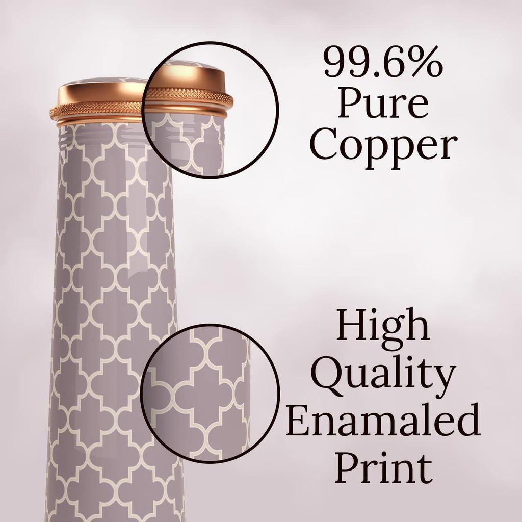 Tower Copper Water Bottle with Printed Smooth Grey Design Pure Tamba Leakproof Suitable Birthday Gift for Men & Women by ebstore, 750 ml (Pack of 1)