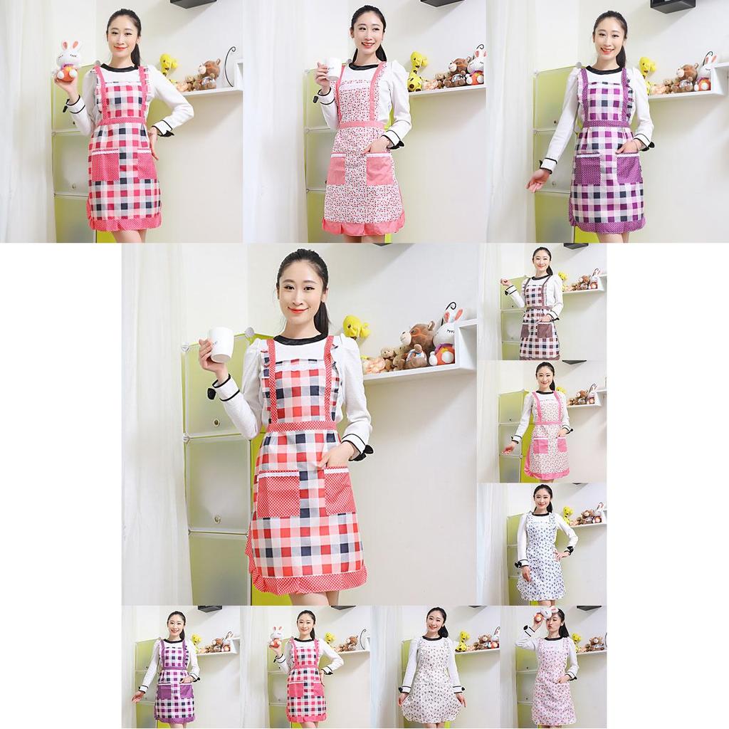 Classic Women Apron With Ruffle Pocket And Floral Roses For Kitchen And Chef Duties
