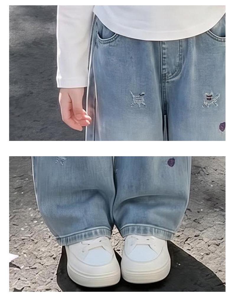 Girls' 2026 Autumn Two-Piece Set: Long-Sleeve T-Shirt & Printed Jeans