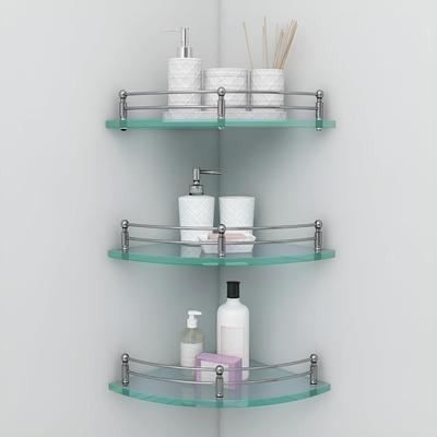 Bathroom Shelf Bathroom Corner Organizer Shelf Transparent Glass Corner Shelf for Living Room (9x9 Inches - Pack of 3)