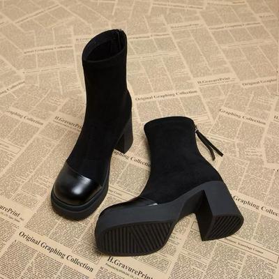 Bottes Martin pour femmes à talons hauts 2025 automne et hiver nouvelles bottines à plateforme talon épais bottes élastiques tempérament augmenté bottes fines