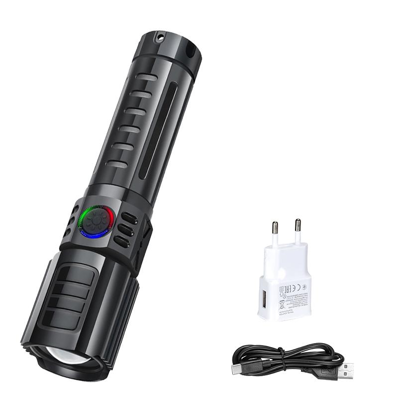 High Power 2000LM LED Flashlight Built-in Battery USB Rechargeable Strong Light Tactical Torch Outdoor Camping Hiking Lantern