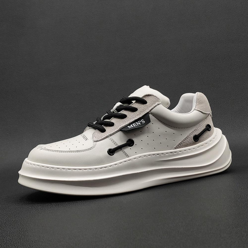 Pantofi casual de înaltă calitate pentru bărbați, Pantofi albi mici din piele, Pantofi la modă pentru bărbați, Stație europeană, Pantofi pentru bărbați care măresc înălțimea, Pantofi albi tip skate pentru băieți