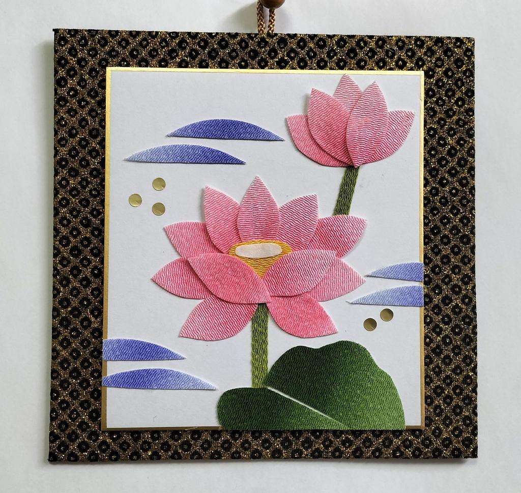 Takaraku Chirimen Crafts Flower Lotus Wall Handmade Kit Offering, Hanging,