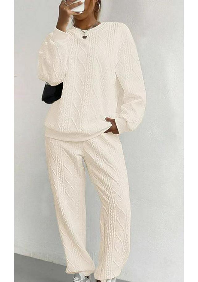 Damen Herbst/Winter 2025 Europäische & Amerikanische Mode Gerippte Jacquard-Langhosen Lässiges Zweiteiler-Set