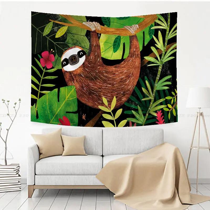 Cartoon Sloth Tapestry for Girl Boys Child Room DecorCute Animal Pattern Wall Hanging Decorative Lovely Widlife Wall Tapestries