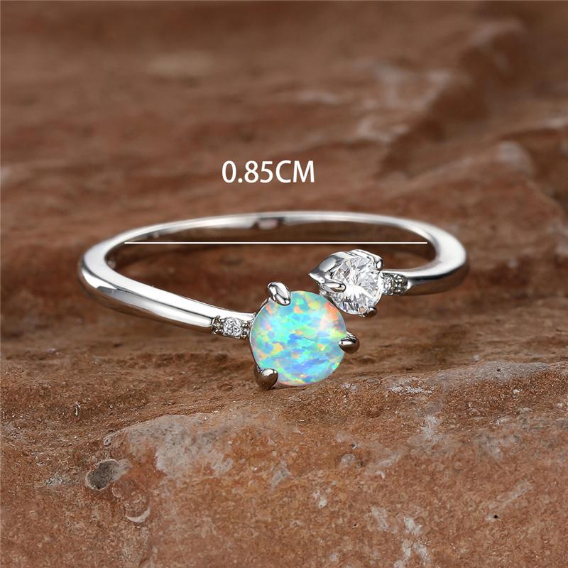 Cute Female Small Round White Fire Opal Stone Adjustable Ring Yellow Gold Color Open Wedding For Women