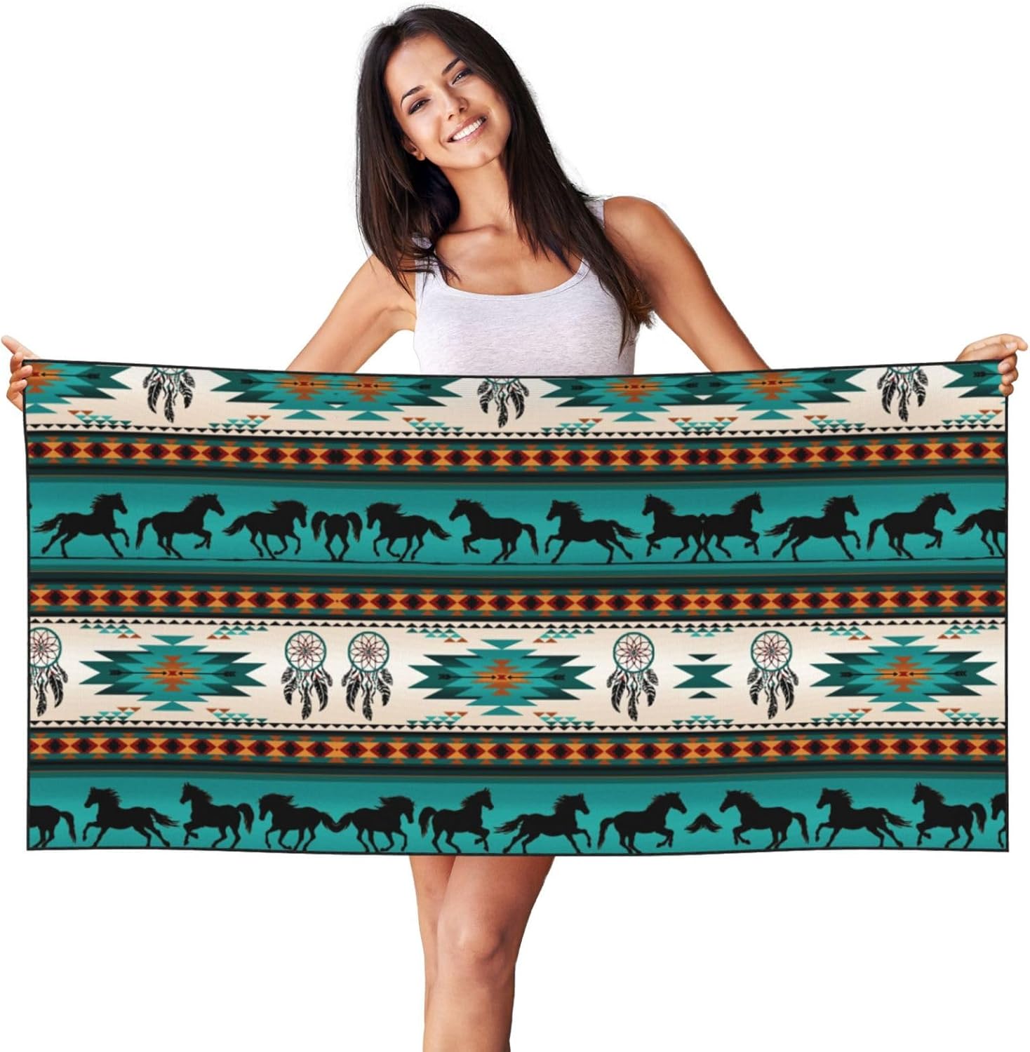 

Horse Stripes Pattern Beach Towel, Summer Soft Skin Quick Dry Bath Towel, Lightweight Absorbent Travel Blanket for Pool Swim W40*H60(CM)