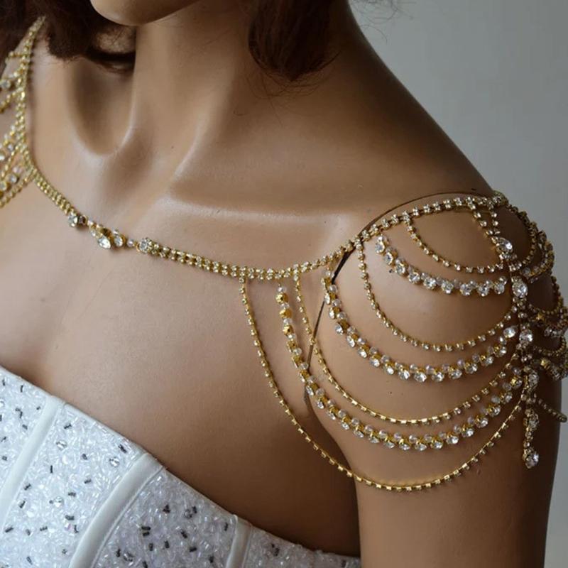 MultiLayered Tassels Body Chain Rhinestones Shoulder Chain Jewelry For Bride Wedding Banquet and Party Gathering