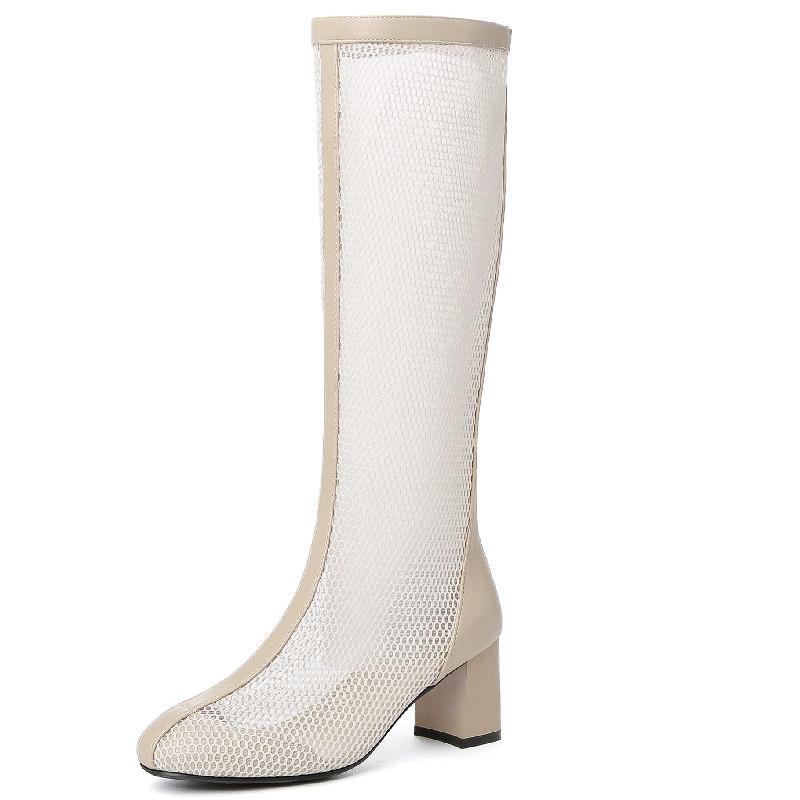 

Модные высокие сапоги для женщин 2024 года, весна-лето, сапоги до колена, черные, белые, кружевные, праздничные туфли, женские сапоги, большой размер 45 40 бежевый