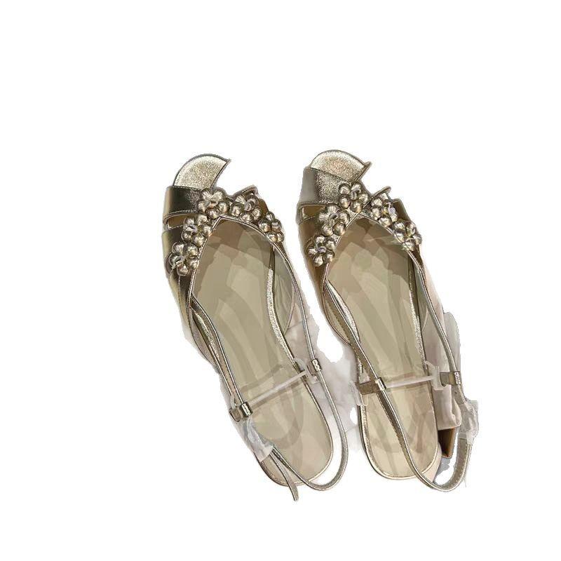 Fashion Flower One-word Buckle Sandals Women's Open-toed Sandals Flat Versatile Fish Mouth Sandals