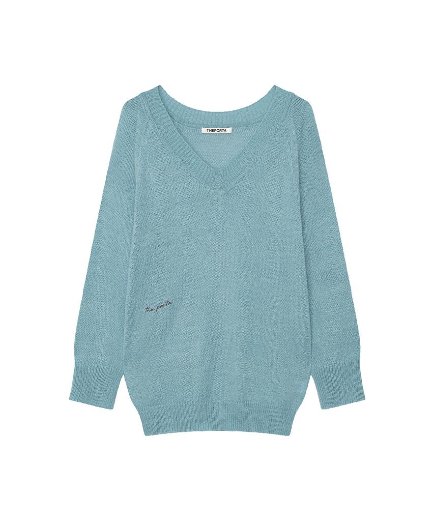 THEPORTA Theporta Logo V-Neck Knit, Blue