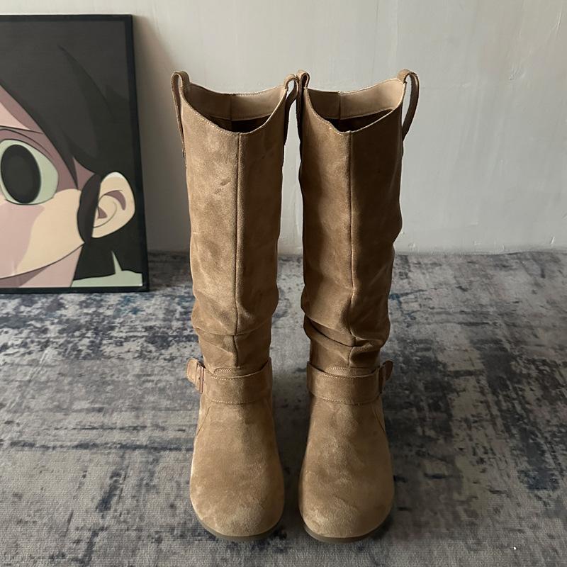 Thick-soled inner height-increasing velvet boots for women's 2025 autumn and winter new models, but two knee-wearing knight boots, thin stacking boots