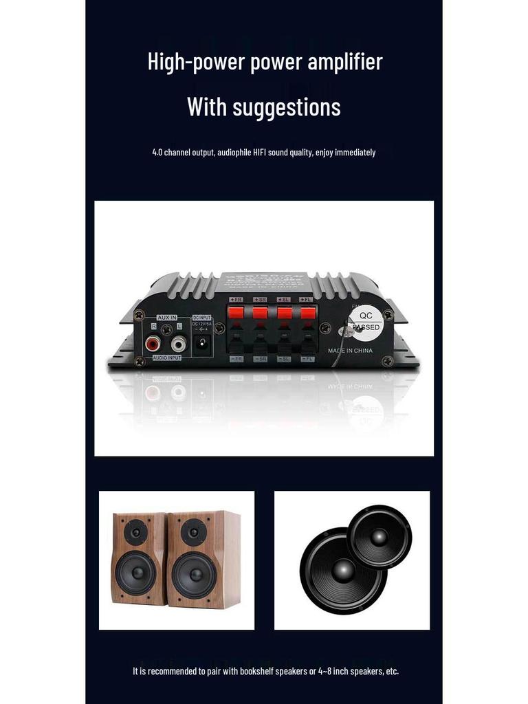 BT-998 Four-Channel Bluetooth 12V Car/Home Power Amplifier