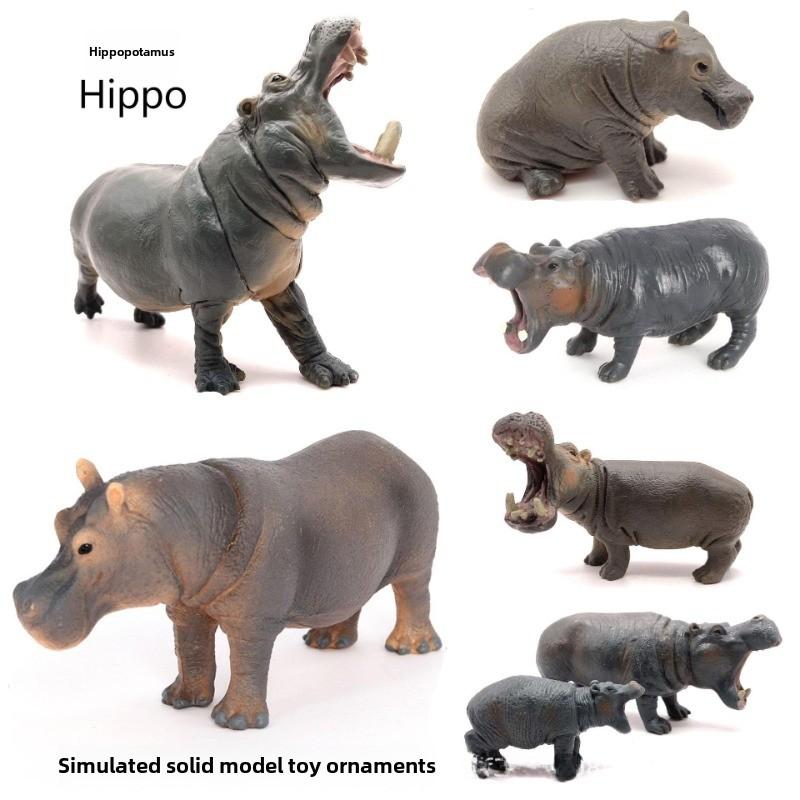 Realistic Solid Hippopotamus Model, Small Hippo Bull and Hippo Cow Figures Toy Set for Home Decor