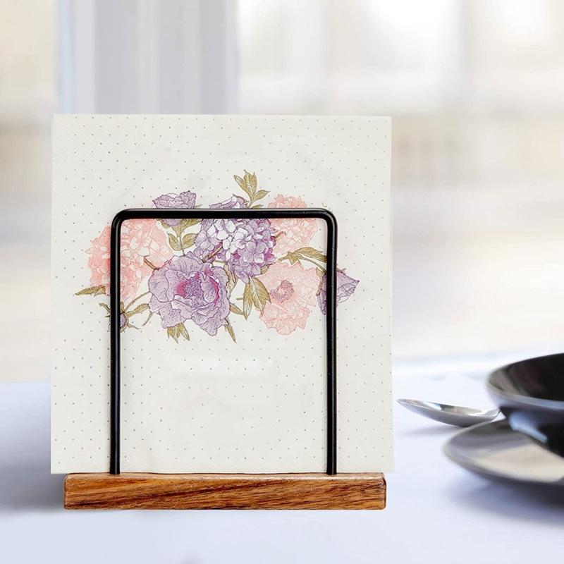 Durable Wooden Iron Tissue Rack Functional Tissue Storage Holder Elegant Tissue Case Desktop Ornament for Coffee Shop