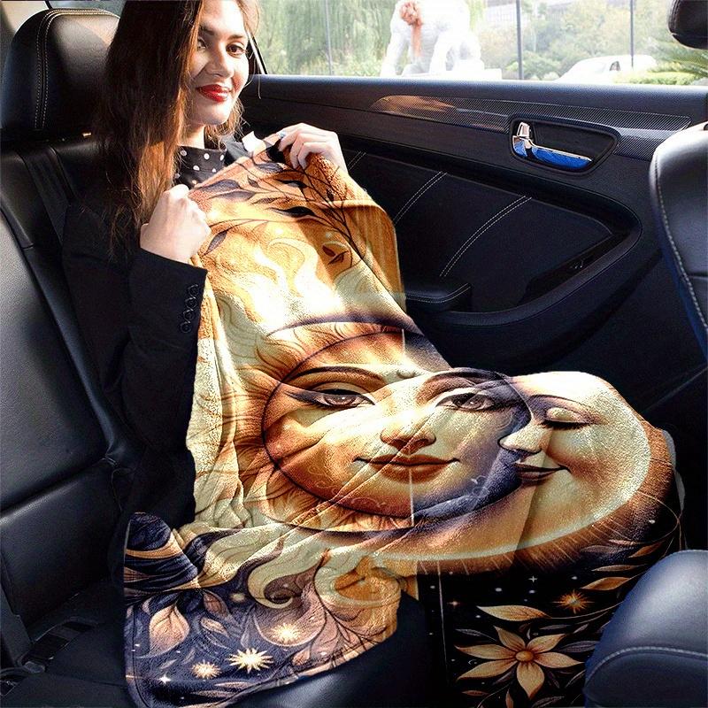1pc Yin Yang Sun Moon Printing Lightweight Flannel Blanket, Comfortable and Warm Blanket, for Camping Sofa Bed and Couch Office, Gift