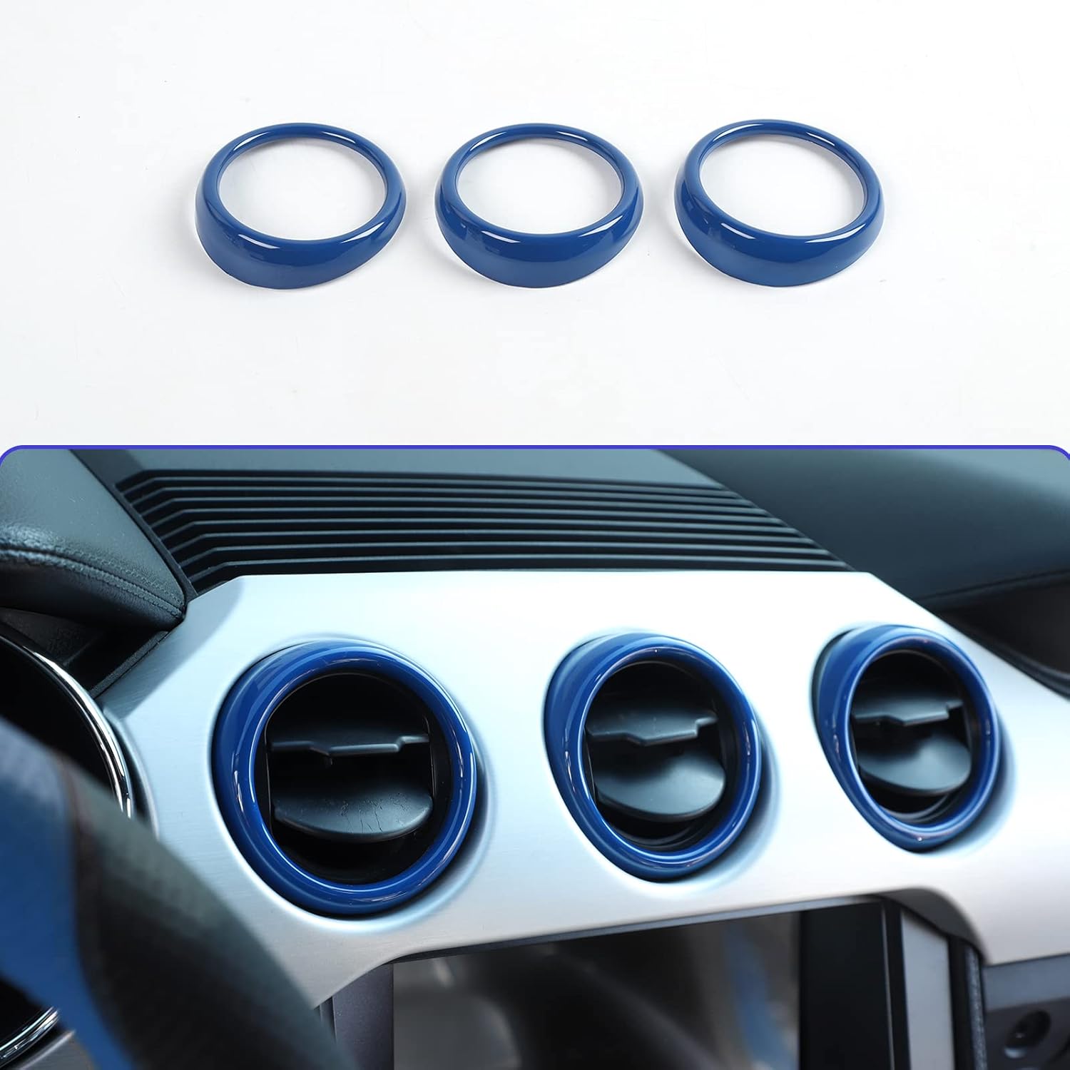 

RT-TCZ Center Console Air Conditioner Outlet Vent Trim Cover Ring Interior Accessories for Ford Mustang 2015-2022,3PCS (Carbon Fiber Grain) синий