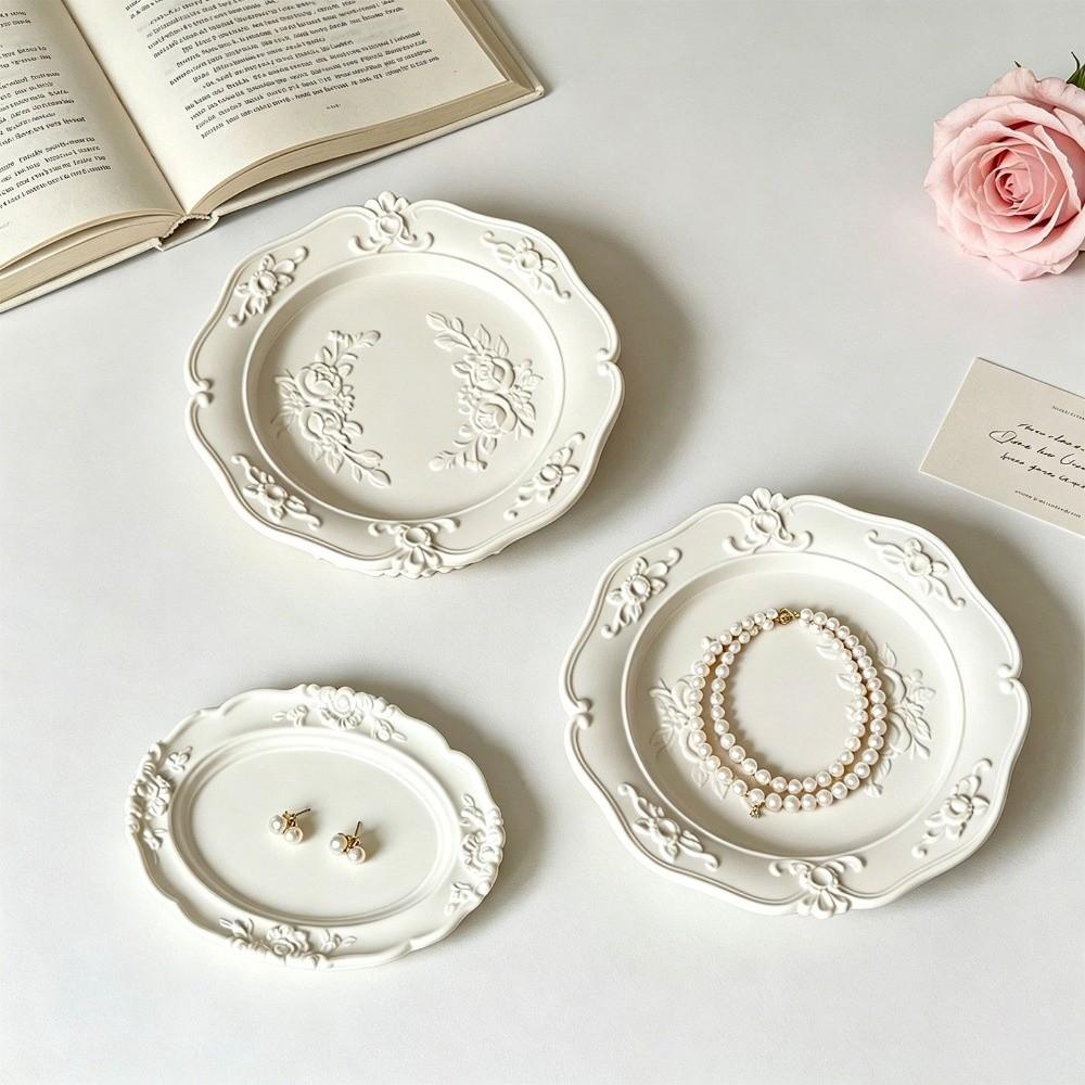 Vintage Floral Relief Jewelry Storage Tray Rose Embossed Storage Bowl  Home Decoration