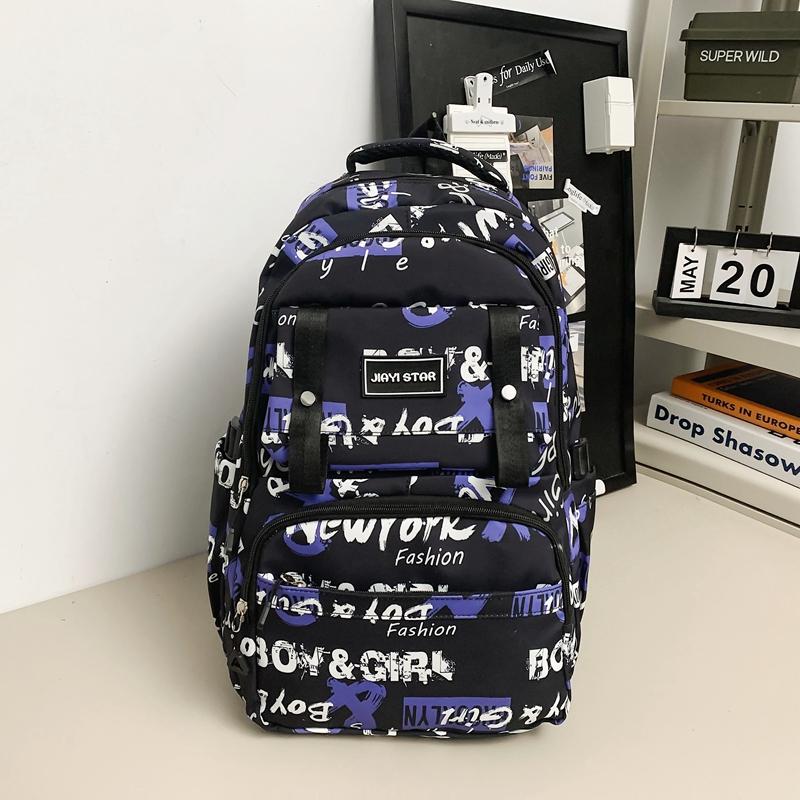 Large Capacity Student Backpack Graffiti Print Campus Backpack Men Lightweight Couple Backpack