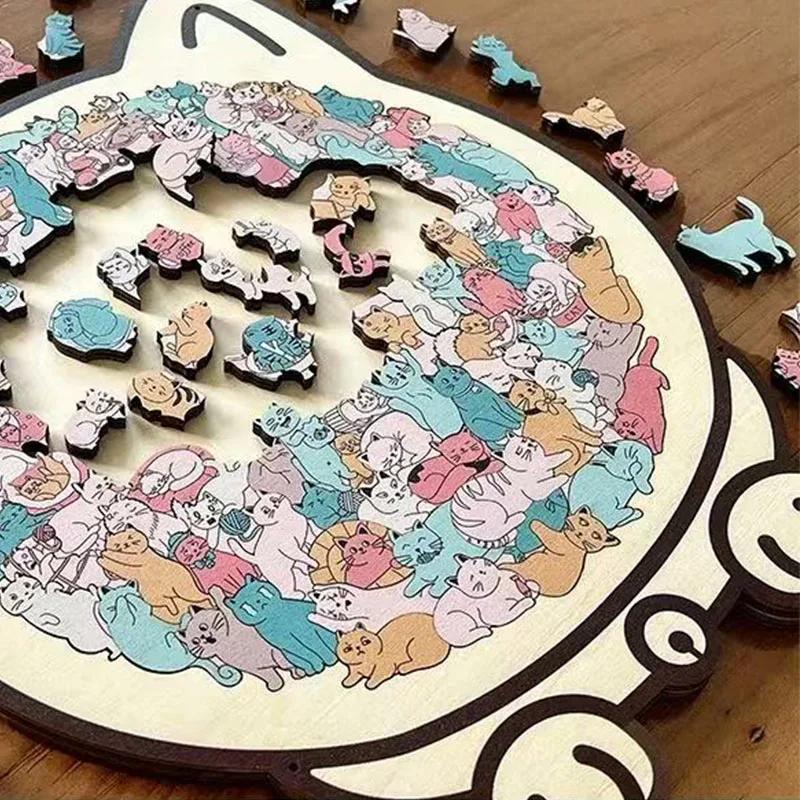 135pcs Cat-shaped Wooden Jigsaw Puzzle Gifts for Cat Lovers Home Decorations Unique Irregular Puzzle Pieces Game Birthday Xmas