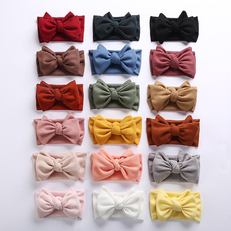 European & American Handmade Baby Hair Accessory: Large Bow Double Layer Waffle Texture Headband for Kids