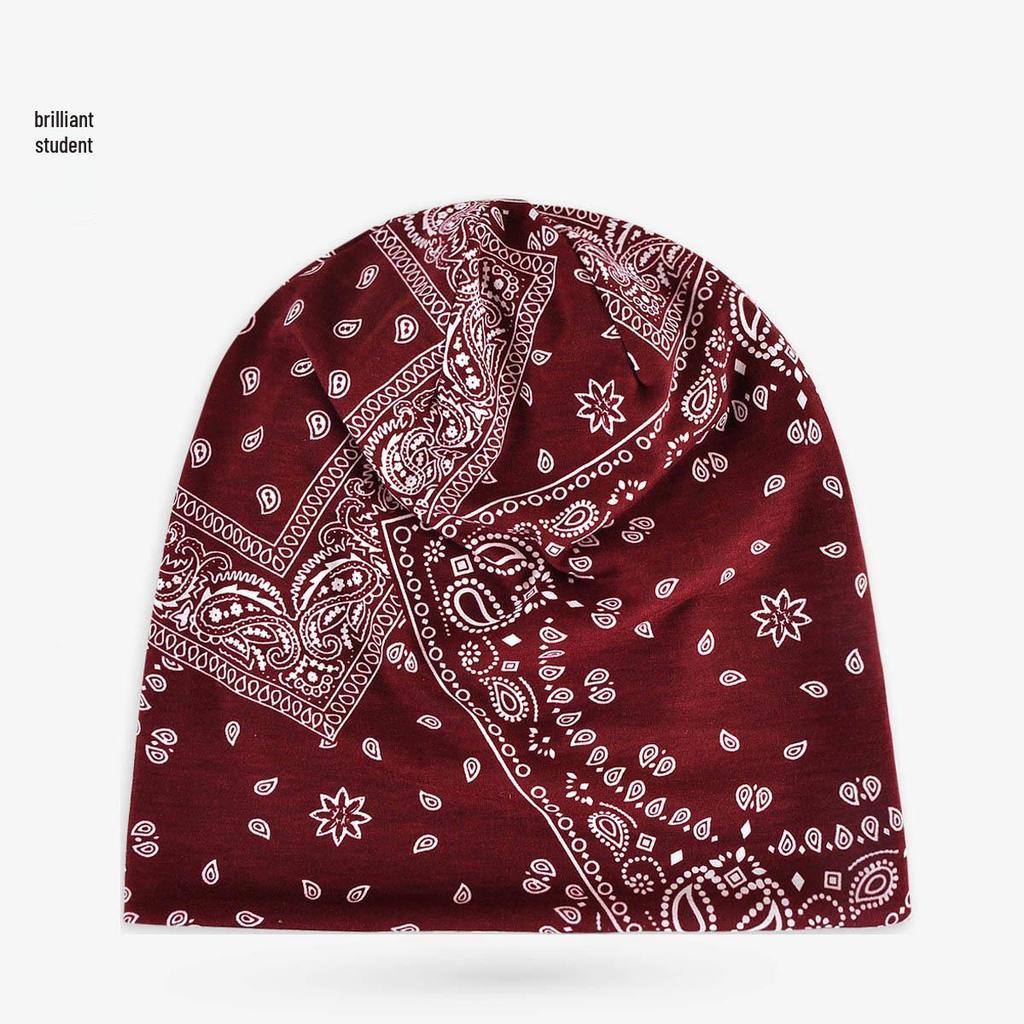 Unisex Paisley Cotton Cuffed Beanie: Spring/Summer Double Layer Stretch for Trendy Street Dance Fashion