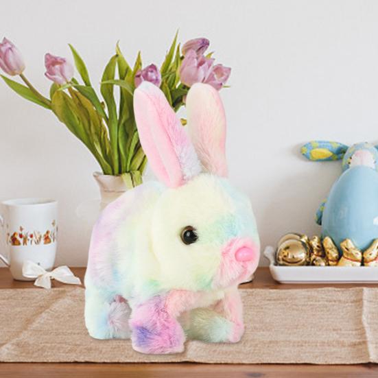 Electric Jumping Plush Rabbit Toy Hopping Ears Nose Moving Bunny Plushie Toddlers Boys Girls Interactive Simulation Stuffed Animal Toy with Sound
