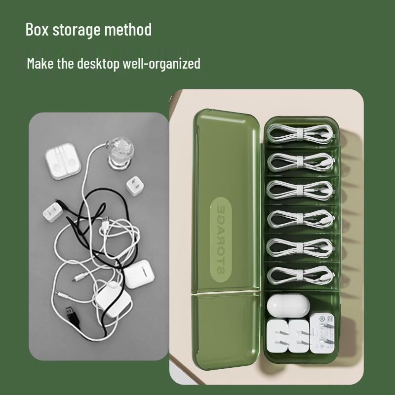 Desktop Cable Organizer and Storage Box for Chargers and Cables