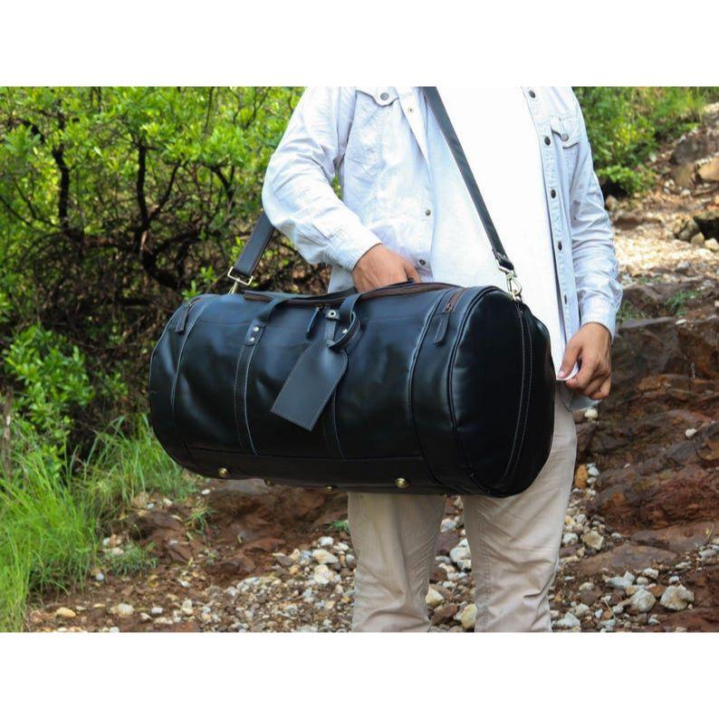 Handmade Buffalo Leather Duffle Bag: Full Grain Travel Gym Holdall