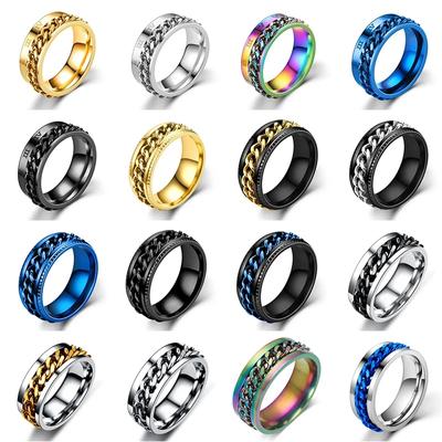 Titanium Staal Draaibare Ketting Paar Ring Angst Multifunctionele Sieraden Mode 8mm Fidget Spinner Ringen Power Sense Geschenken