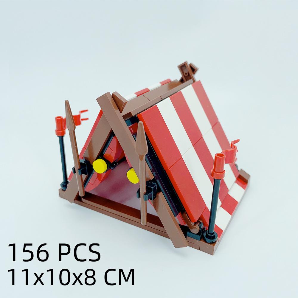 Small Particles Medieval Ancient Weapons War Military Tent Viewing Platform Showdown War Horse Building Block Scene