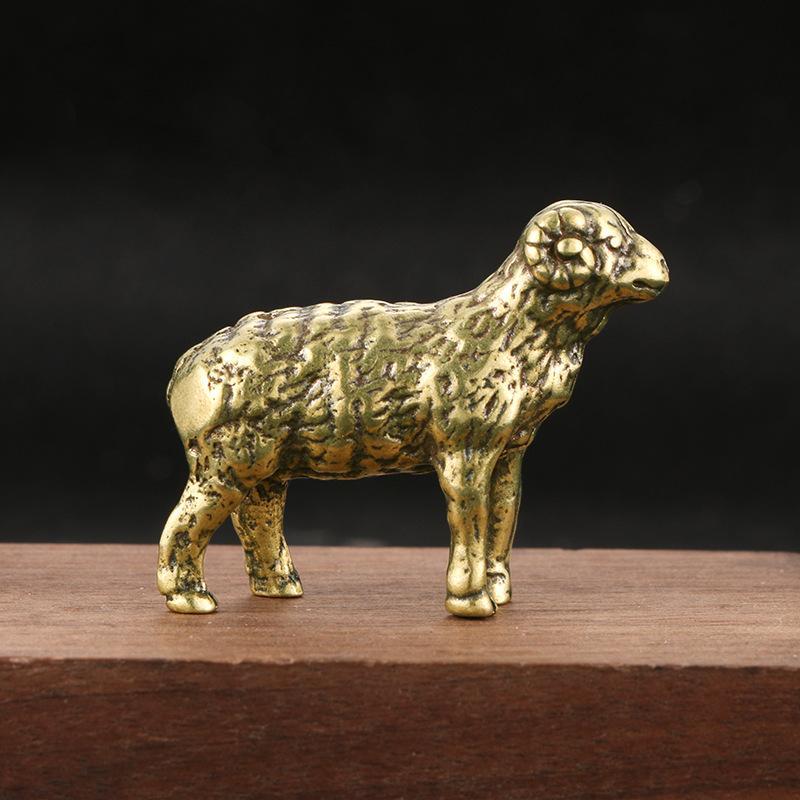 Brass Small Sheep Figurine Miniature Exquisite Smooth Desktop Ornament Delicate Tea Pet for Tea Table Home Shelf Decor one size